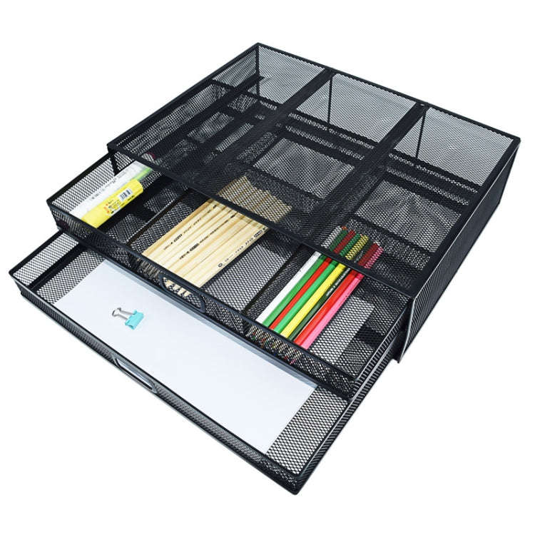 Computer Cooling Height Increase Stand Drawer Type Double Iron Desktop Storage Shelf(Black)