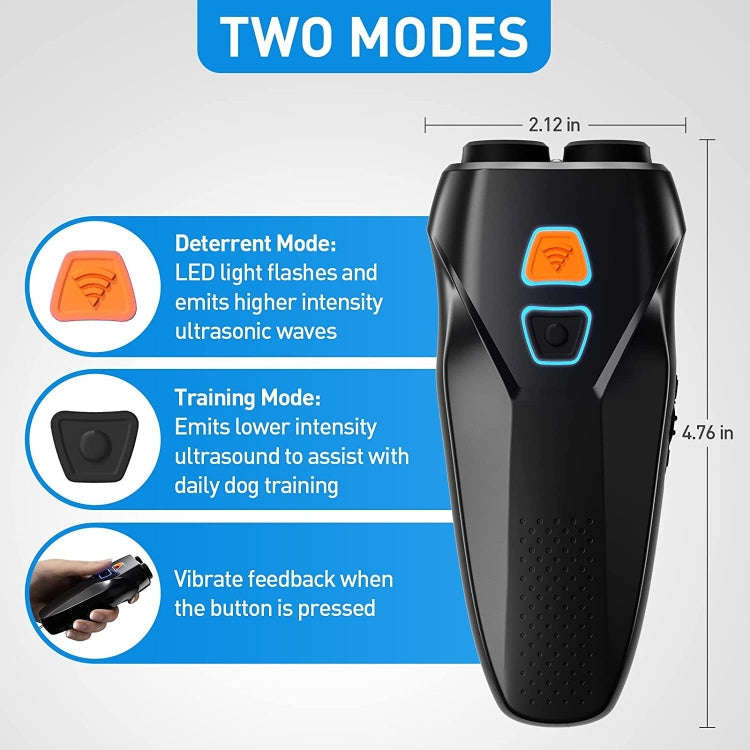 Ultrasonic Dog Repeller Stop Barker Dual Probe High Power Repeller Handheld Dog Trainer(Black)