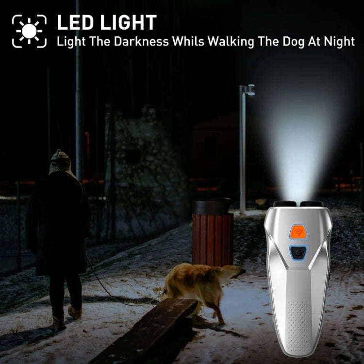 Ultrasonic Dog Repeller Stop Barker Dual Probe High Power Repeller Handheld Dog Trainer(Silver)