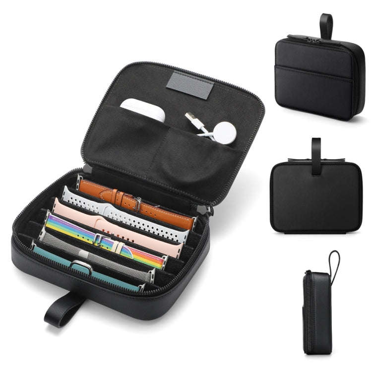 PU Leather Watch Strap Organizer Box For Apple Watch Band  Travel Storage Case(Black)