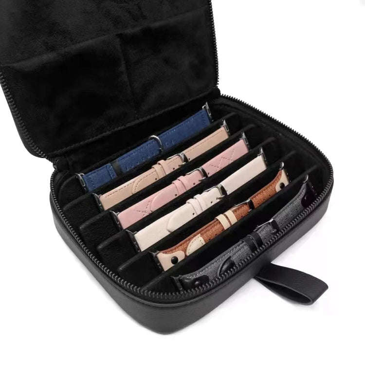 PU Leather Watch Strap Organizer Box For Apple Watch Band  Travel Storage Case(Black)