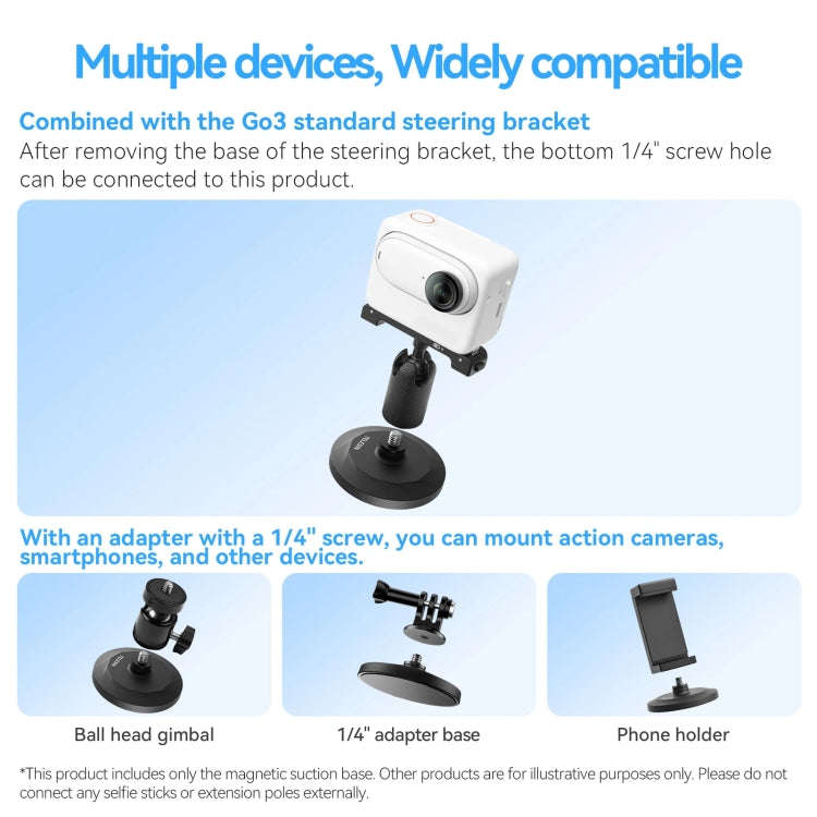 TELESIN Magnetic Base With 1/4 Inch Interface for DJI Pocket 3 / Insta360 Camera & Smart Phones W...
