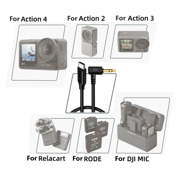 USB-C / Type-C To 3.5mm Male TRS Audio Adapter Cable For DJI Osmo Action 4 / 3 / 2 / Pocket 3(Black)