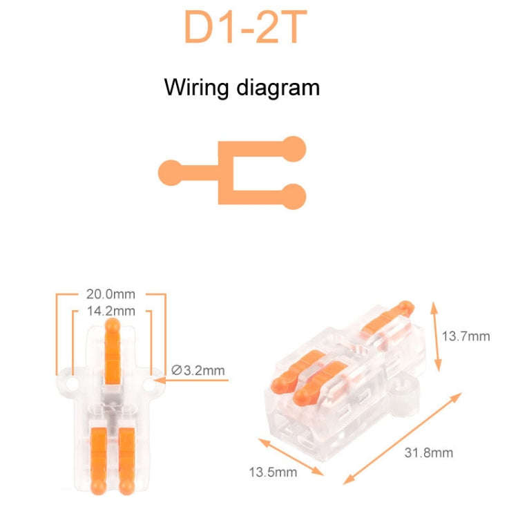 5pcs D1-2T Push Type Mini Wire Connection Splitter Quick Connect Terminal Block(Orange)