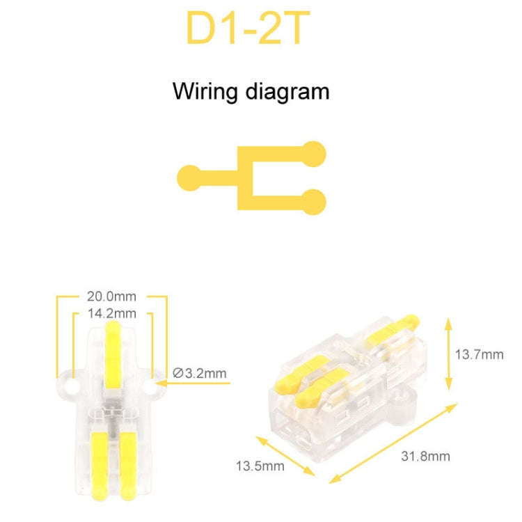 5pcs D1-2T Push Type Mini Wire Connection Splitter Quick Connect Terminal Block(Yellow)