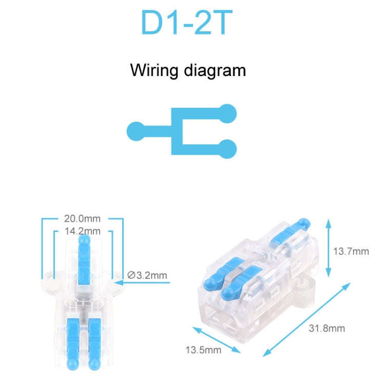 5pcs D1-2T Push Type Mini Wire Connection Splitter Quick Connect Terminal Block(Blue)