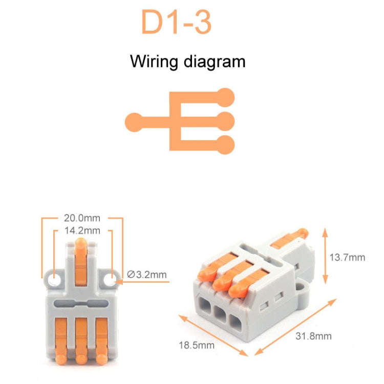 5pcs D1-3 Push Type Mini Wire Connection Splitter Quick Connect Terminal Block(Orange)