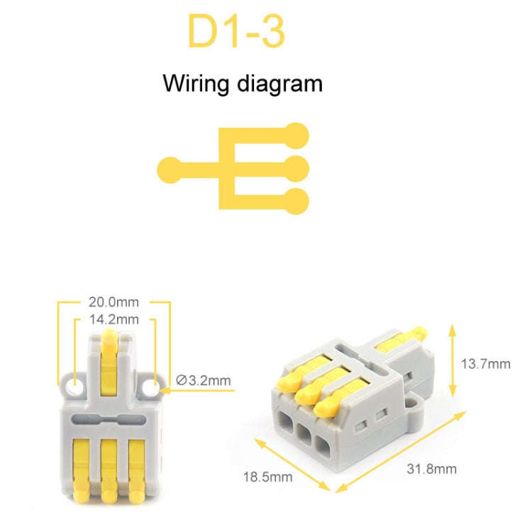 5pcs D1-3 Push Type Mini Wire Connection Splitter Quick Connect Terminal Block(Yellow)