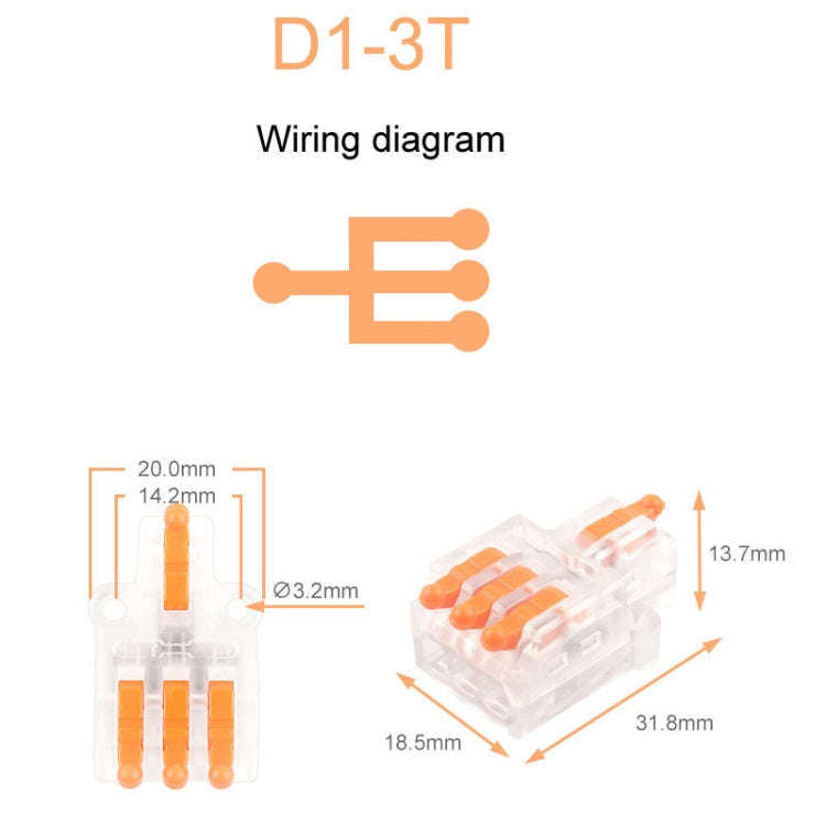5pcs D1-3T Push Type Mini Wire Connection Splitter Quick Connect Terminal Block(Orange)