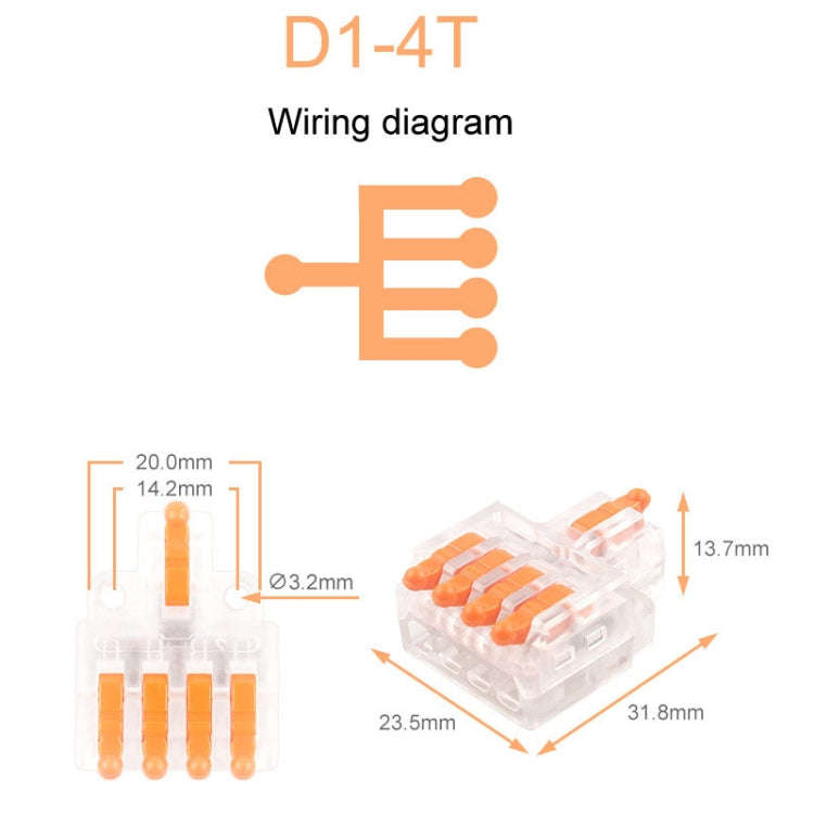 5pcs D1-4T Push Type Mini Wire Connection Splitter Quick Connect Terminal Block(Orange)