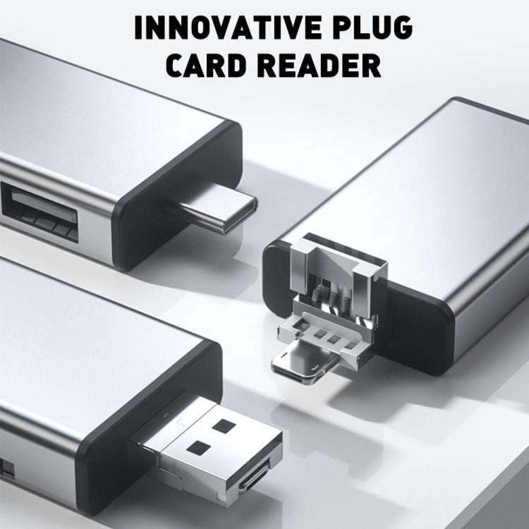 7 in 1 OTG SD Card Reader USB Type-C Adapter TF SD SIM PIN Storage Box(Silver)