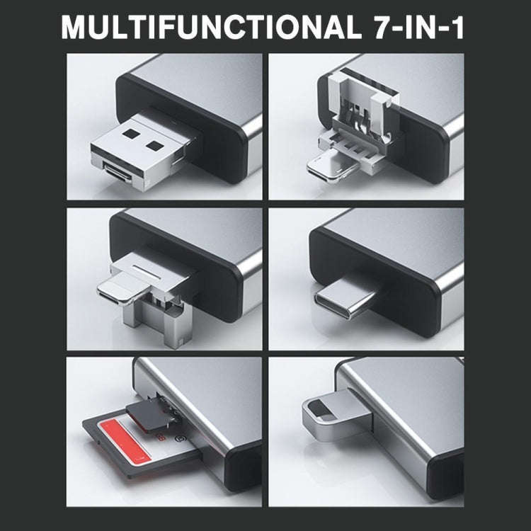 7 in 1 OTG SD Card Reader USB Type-C Adapter TF SD SIM PIN Storage Box(Silver)