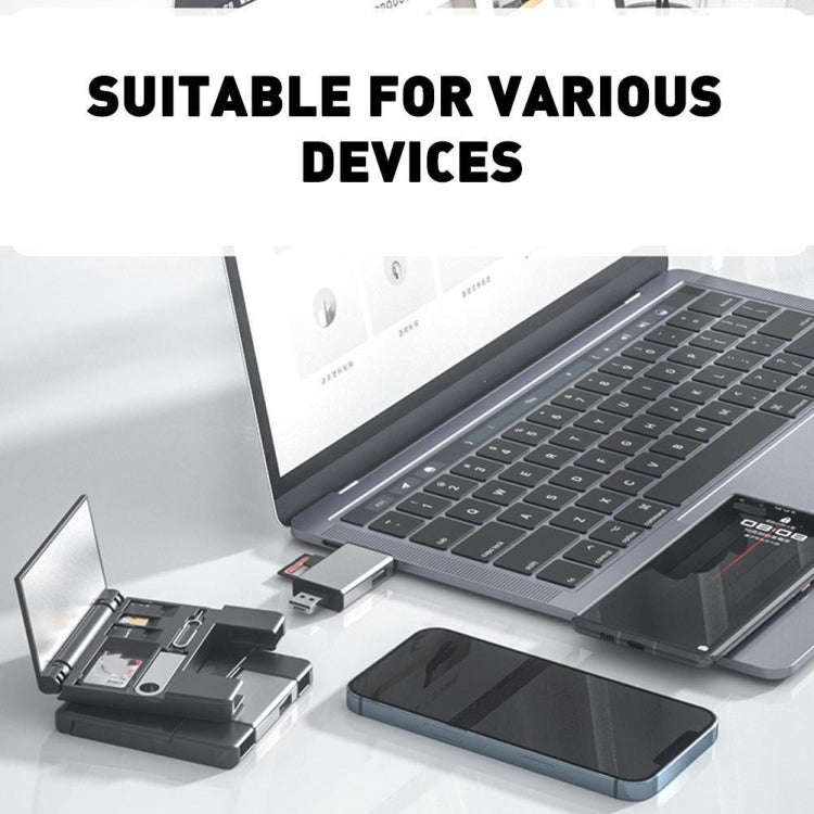 7 in 1 OTG SD Card Reader USB Type-C Adapter TF SD SIM PIN Storage Box(Silver)