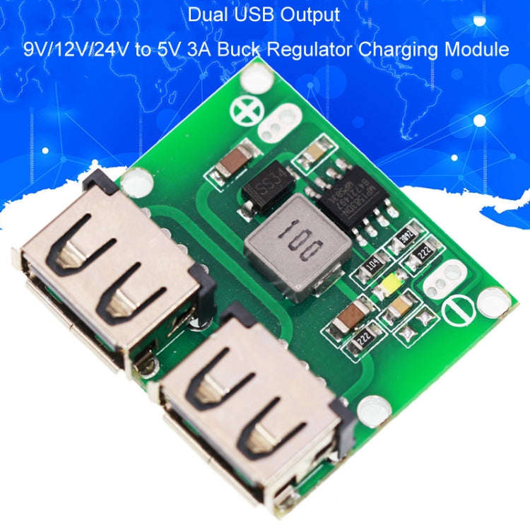 9V / 12V / 24V To 5V 3A DC-DC Car Charging Dual USB Output Buck Regulator Charging Module