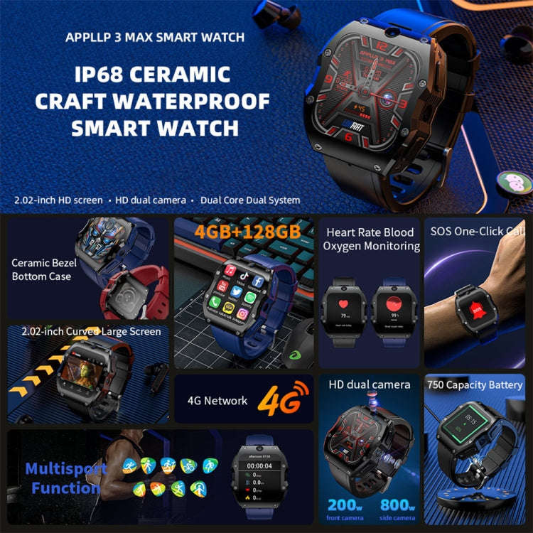 LOKMAT Appllp 3 Max 2.02-Inch Plug Card 4G Call Waterproof Sport Smart Watch With SOS(Blue)