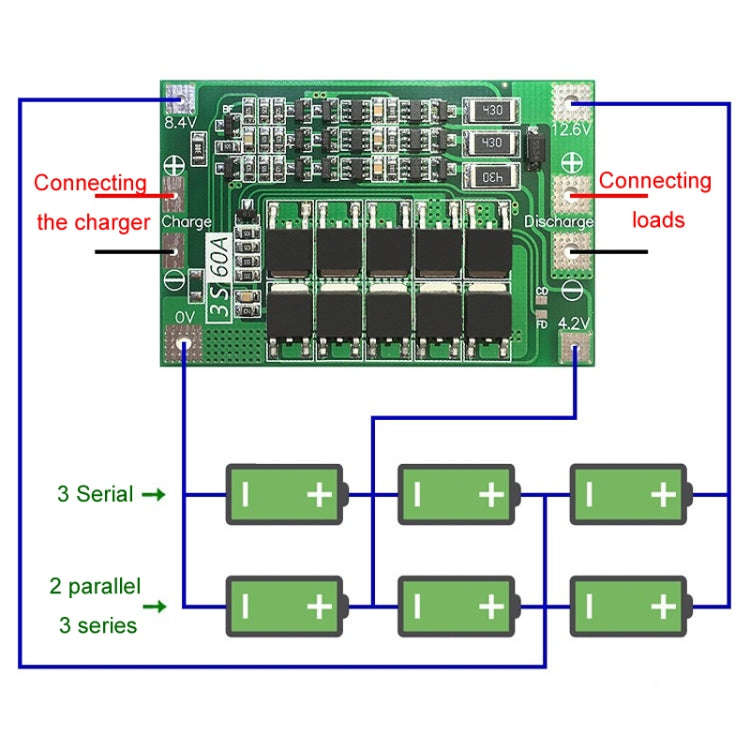 3S 11.1V 12.6V 60A 18650 Li-Ion Battery Charger Protection Board(Balanced)