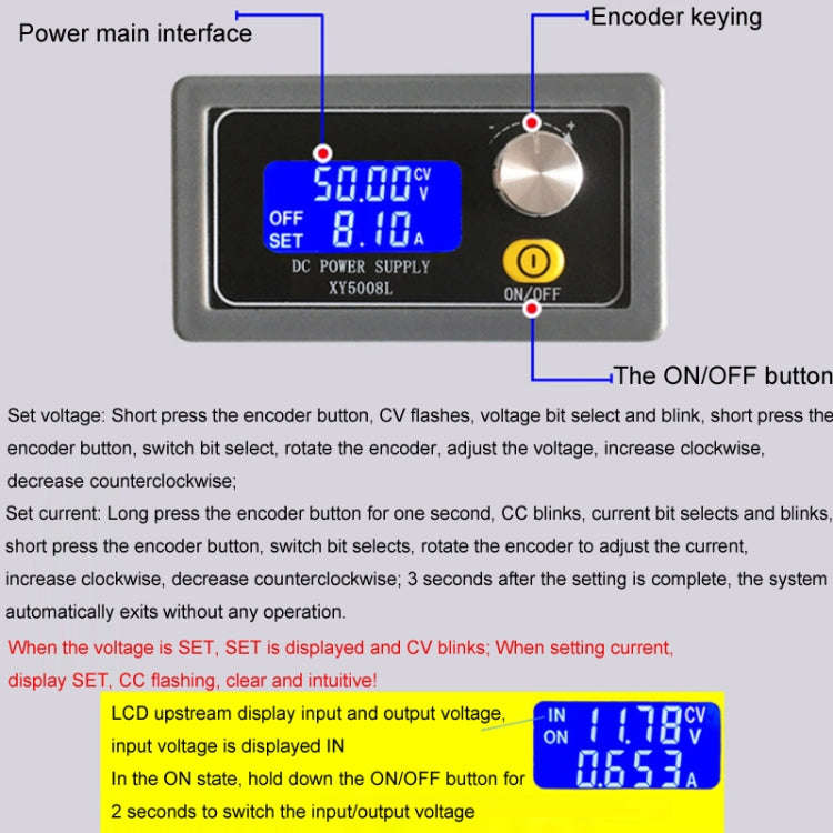50V 8A DC Numerical Control Lithium Battery Step-Down Power Supply, Model: XY5008L With Case