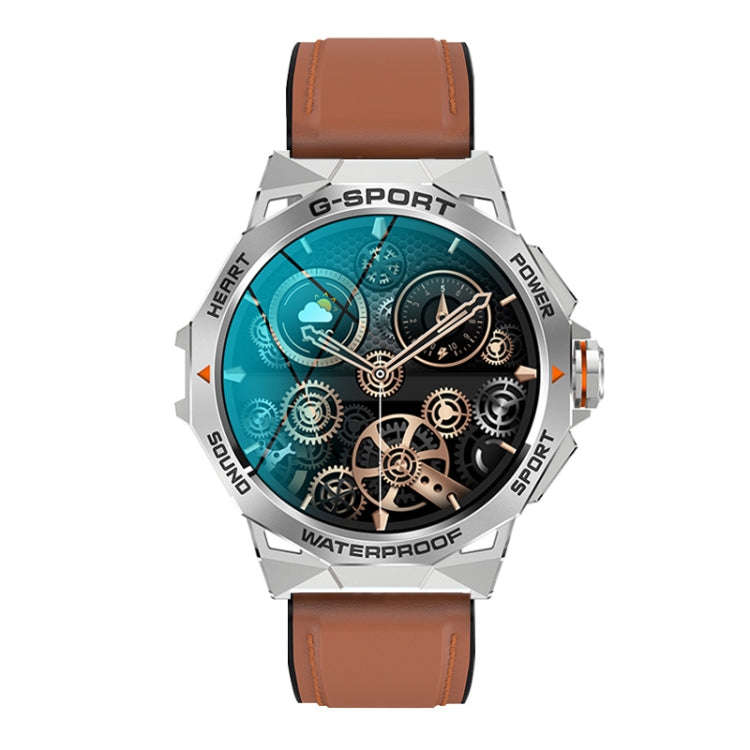 K62 1.43 Inch Waterproof Bluetooth Call Weather Music Smart Sports Watch, Color: Brown Leather