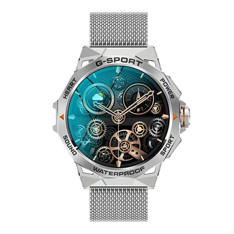K62 1.43 Inch Waterproof Bluetooth Call Weather Music Smart Sports Watch, Color: Silver Steel