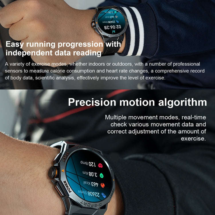 K62 1.43 Inch Waterproof Bluetooth Call Weather Music Smart Sports Watch, Color: Black Steel