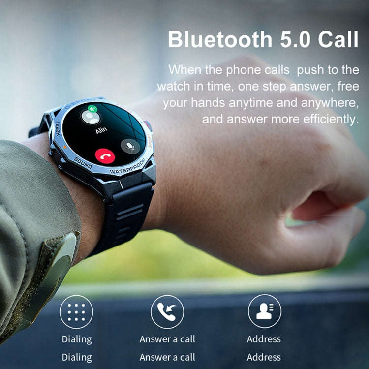 K62 1.43 Inch Waterproof Bluetooth Call Weather Music Smart Sports Watch, Color: Black Steel