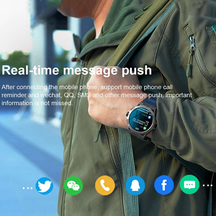 K62 1.43 Inch Waterproof Bluetooth Call Weather Music Smart Sports Watch, Color: Black Steel