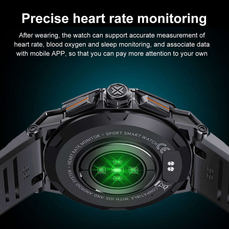 K62 1.43 Inch Waterproof Bluetooth Call Weather Music Smart Sports Watch, Color: Black Steel