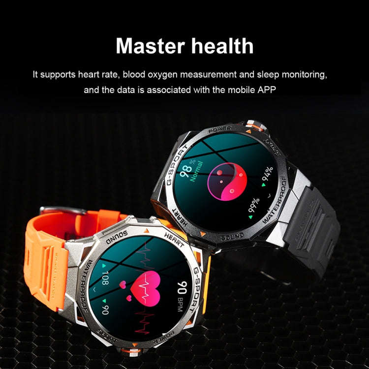 K62 1.43 Inch Waterproof Bluetooth Call Weather Music Smart Sports Watch, Color: Black Steel