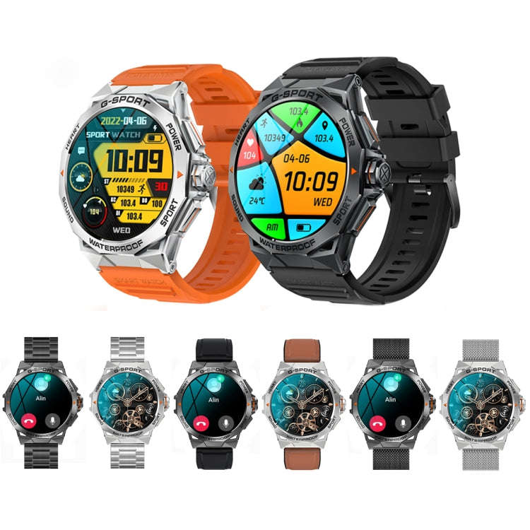 K62 1.43 Inch Waterproof Bluetooth Call Weather Music Smart Sports Watch, Color: Black Steel