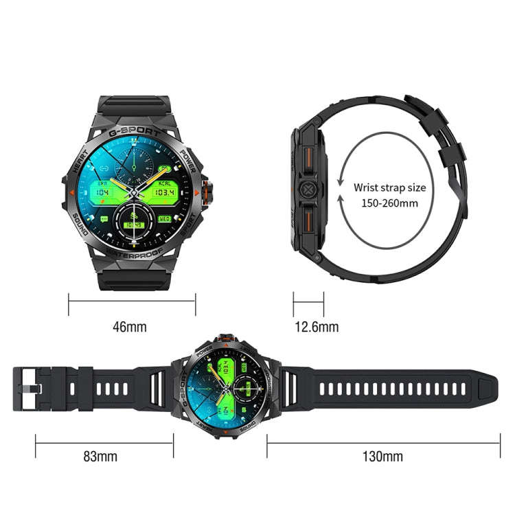 K62 1.43 Inch Waterproof Bluetooth Call Weather Music Smart Sports Watch, Color: Black Steel