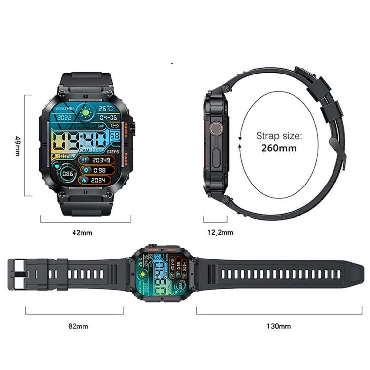 K57 Pro 1.96 Inch Bluetooth Call Music Weather Display Waterproof Smart Watch, Color: Black Leather