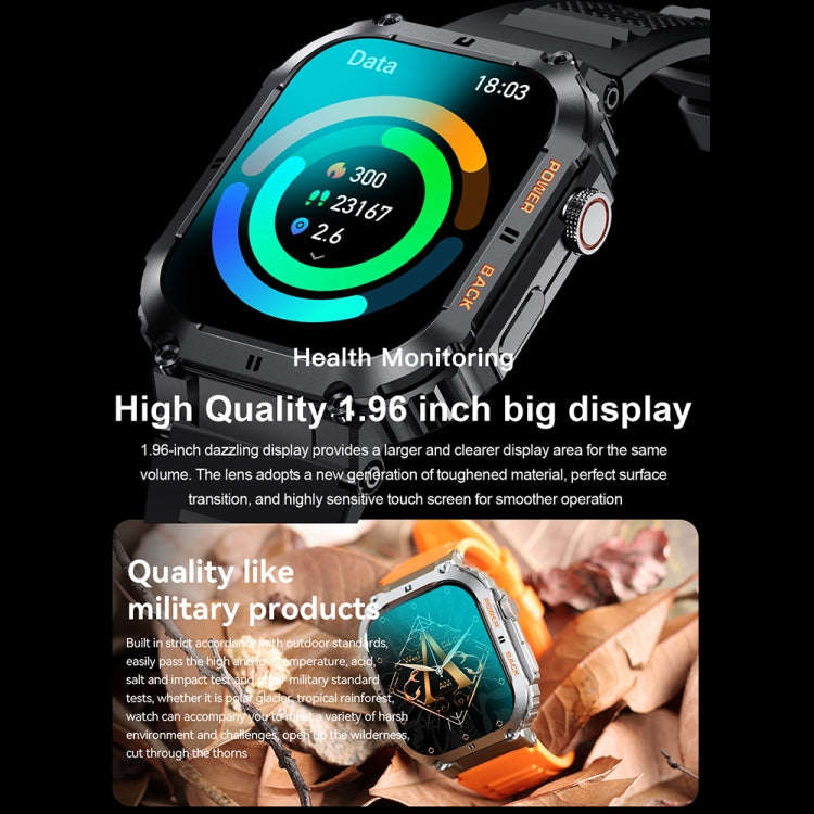 K57 Pro 1.96 Inch Bluetooth Call Music Weather Display Waterproof Smart Watch, Color: Black Leather