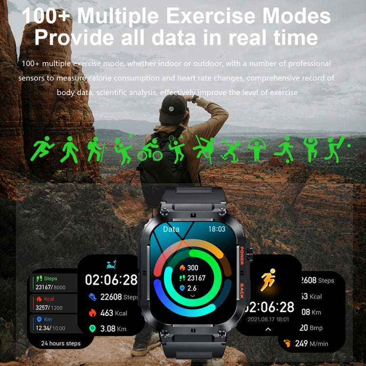 K57 Pro 1.96 Inch Bluetooth Call Music Weather Display Waterproof Smart Watch, Color: Black Leather