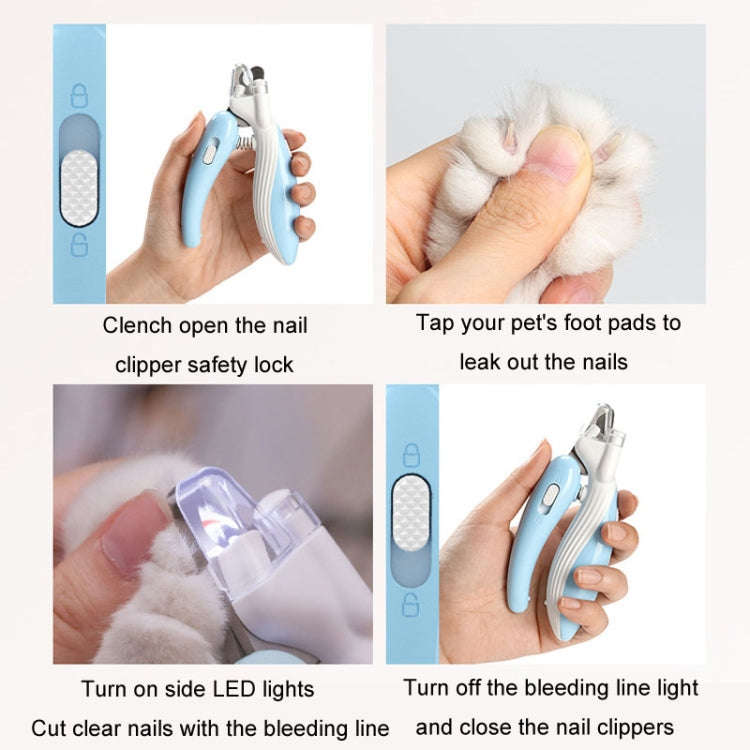 Pet Nail Clipper Dogs And Cats Fingernail Trimmers With LED Lighting(Light Blue)