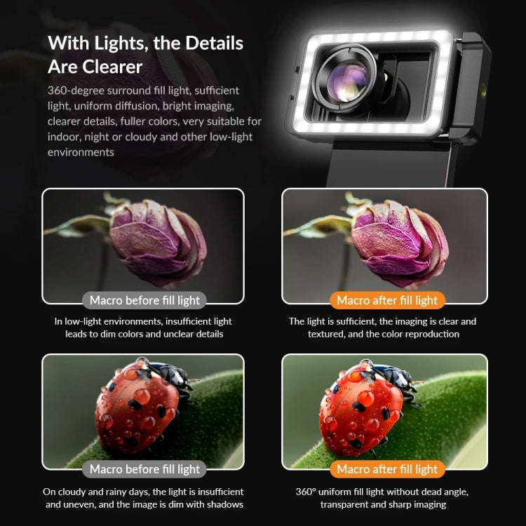 APEXEL  Multifunctional Fill Light Phone Clip With 1/4 Inch & M17 M37 Thread Tnterface APL-FL.23