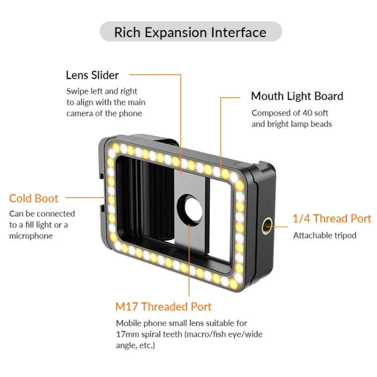 APEXEL  Multifunctional Fill Light Phone Clip With 1/4 Inch & M17 M37 Thread Tnterface APL-FL.23