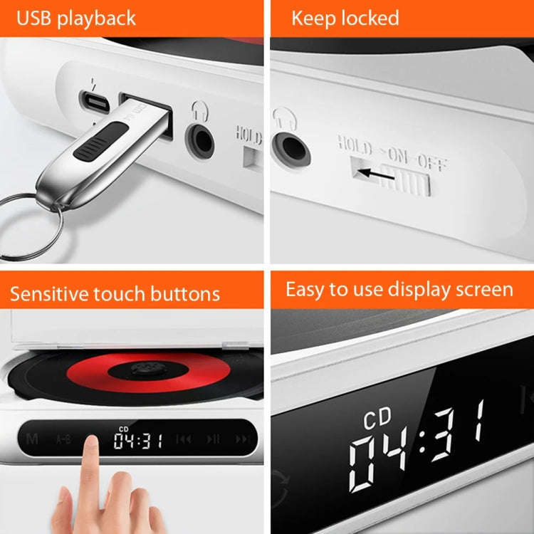Kecag KC-918 Bluetooth CD Player Rechargeable Touchscreen Headphone Small Music Walkman(White)