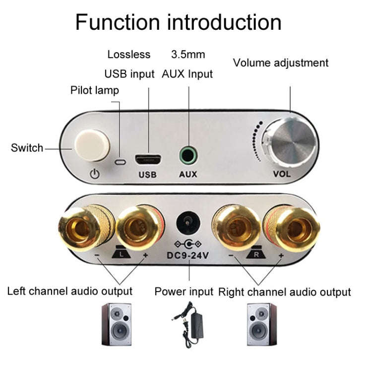100W+100W Bluetooth Audio Digital Amplifier Board Module AUX USB External Sound Card(Black)