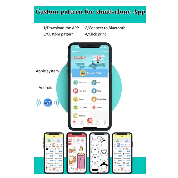 C22 Colorful Ambient Light Portable Mini Inkless Thermal Bluetooth Printer Error Question Label P...