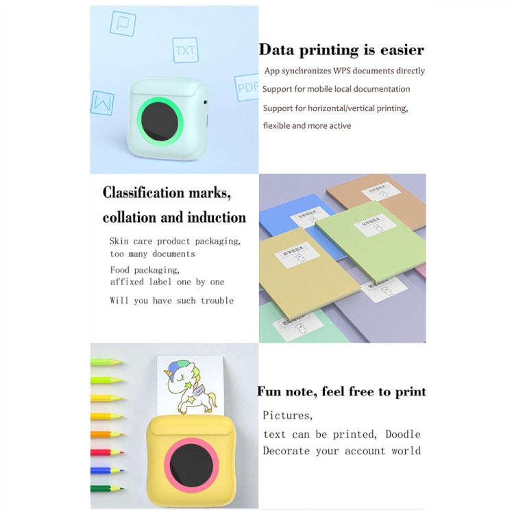 C22 Colorful Ambient Light Portable Mini Inkless Thermal Bluetooth Printer Error Question Label P...