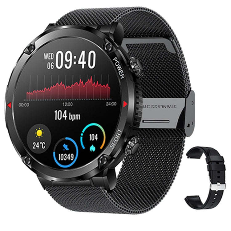T30 1.6-inch Outdoor Sports Waterproof Smart Music Bluetooth Call Watch, Color: Black Net+Silicone