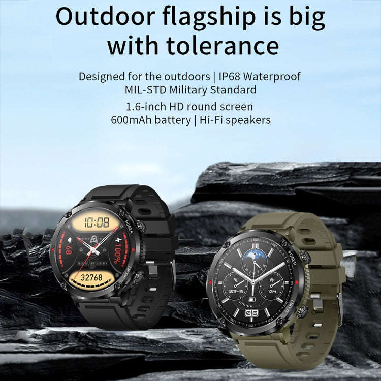 T30 1.6-inch Outdoor Sports Waterproof Smart Music Bluetooth Call Watch, Color: Black Net+Silicone