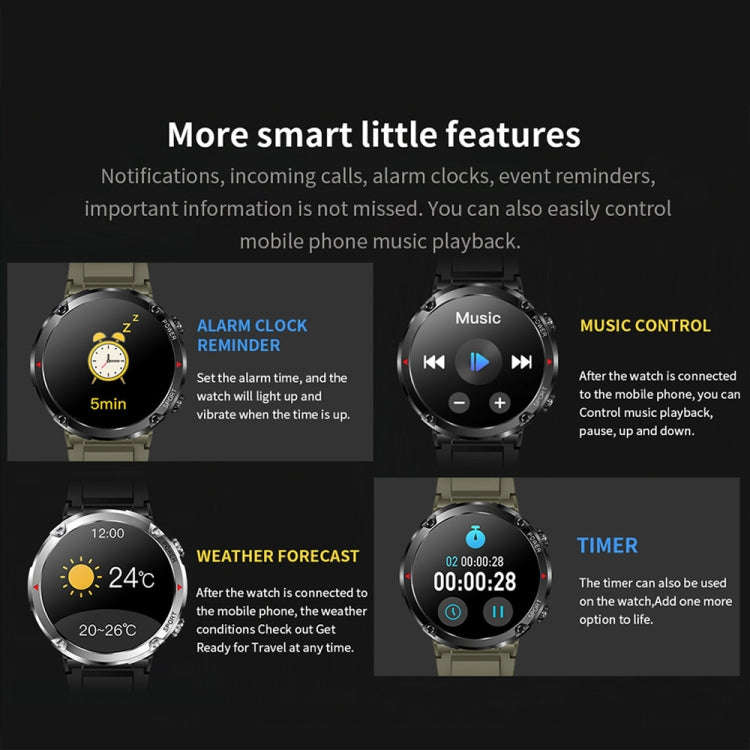 T30 1.6-inch Outdoor Sports Waterproof Smart Music Bluetooth Call Watch, Color: Dark Green