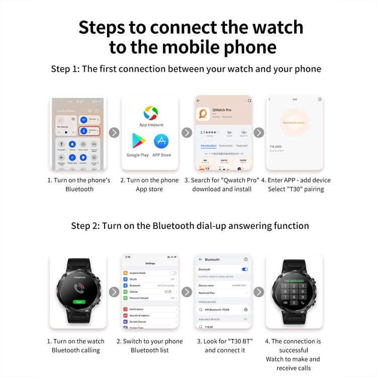 T30 1.6-inch Outdoor Sports Waterproof Smart Music Bluetooth Call Watch, Color: Black Net+Silicone