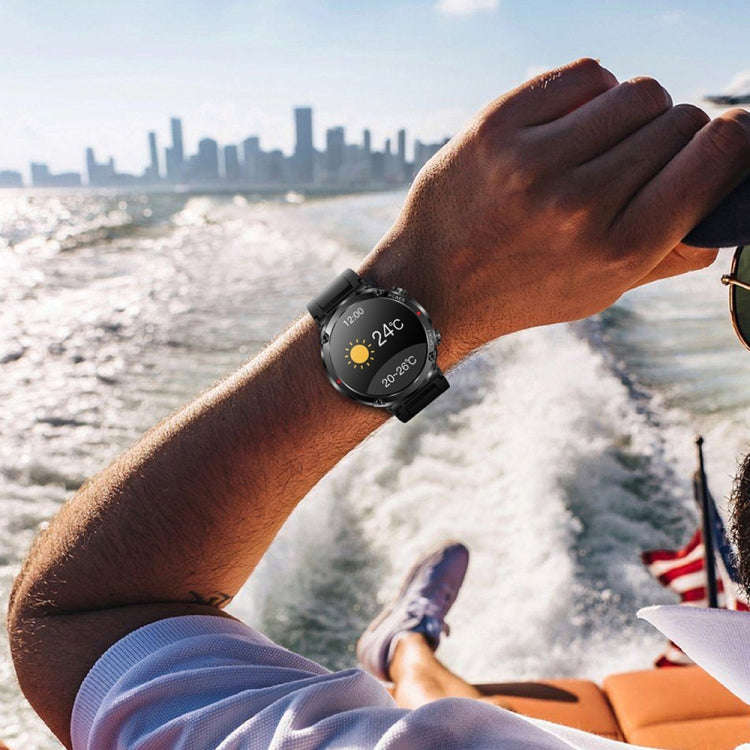 T30 1.6-inch Outdoor Sports Waterproof Smart Music Bluetooth Call Watch, Color: Black Net+Silicone