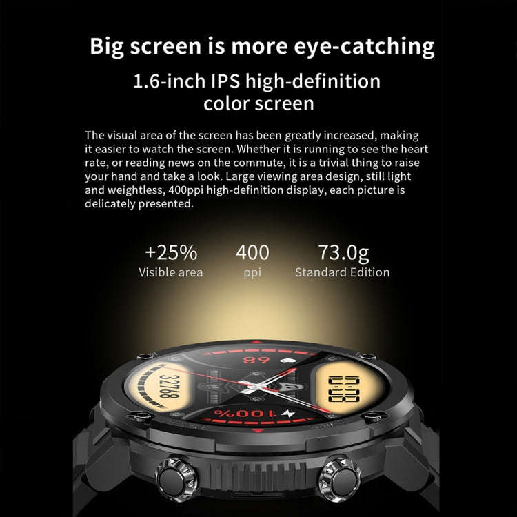 T30 1.6-inch Outdoor Sports Waterproof Smart Music Bluetooth Call Watch, Color: Black Net+Silicone
