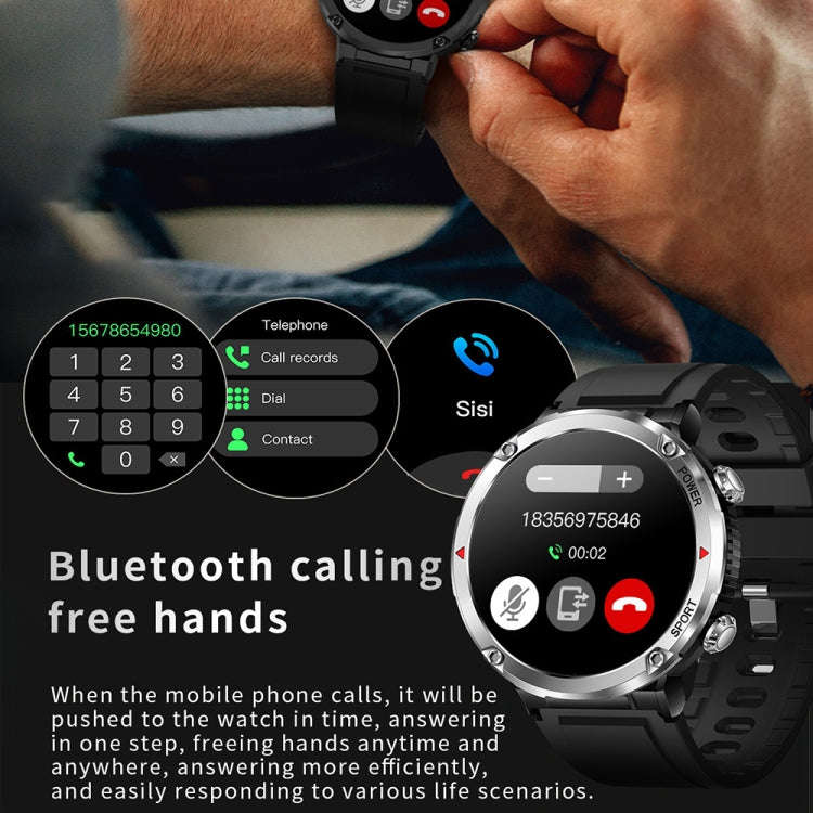 T30 1.6-inch Outdoor Sports Waterproof Smart Music Bluetooth Call Watch, Color: Black Net+Silicone