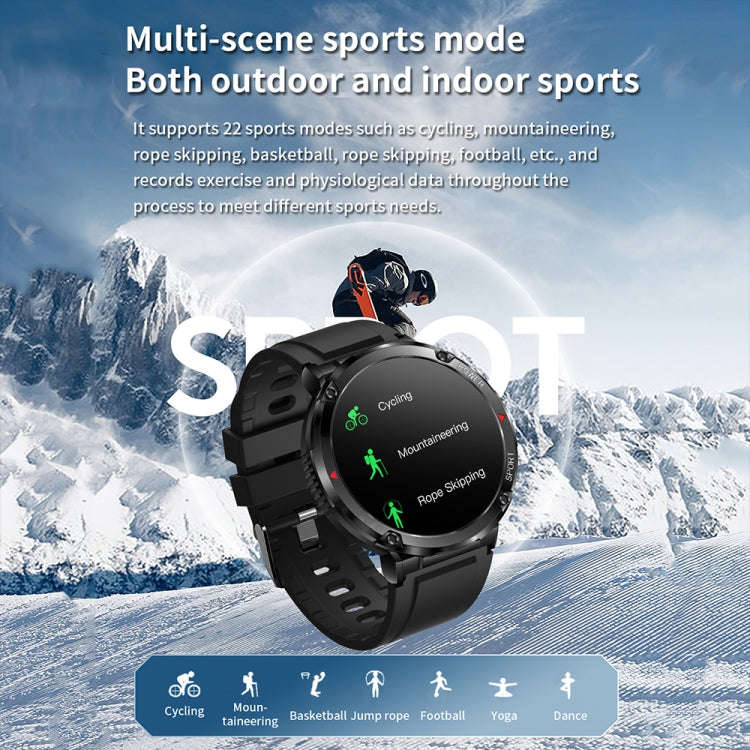 T30 1.6-inch Outdoor Sports Waterproof Smart Music Bluetooth Call Watch, Color: Black Net+Silicone