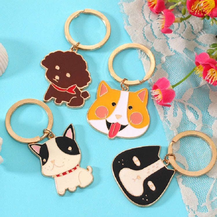 4 PCS Cartoon Animal Head Keychain Car Metal Ornament Key Ring, Style:Corgi