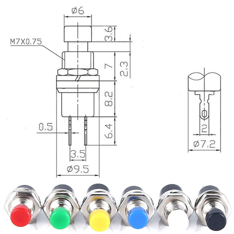 10 PCS 7mm Thread Multicolor 2 Pins Momentary Push Button Switch(Green)